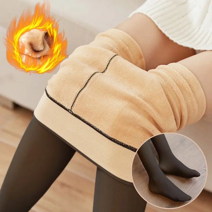 Women's Fleece Tights Ladies Warm Winter Tights Leggings Thick Fleece Panty Fake Translucent Pantyhose Thermal Stockings Woman