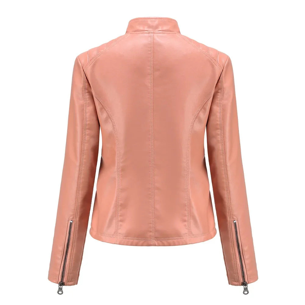 Women's Coat Fashion Trend Simple Autumn Winter Analog Collar Zipper PU Leather Motorcycle Jacket for Women