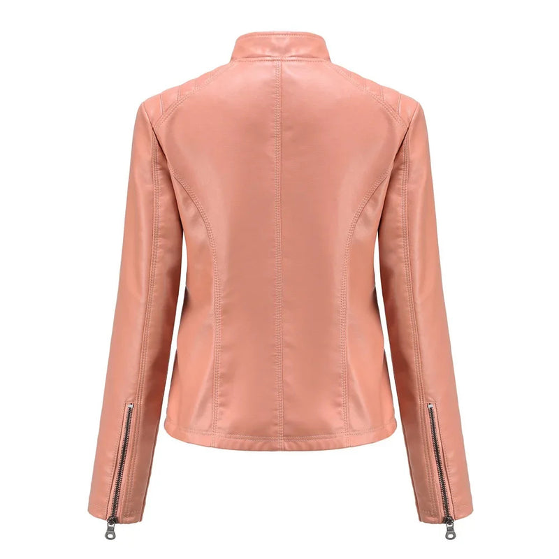 Women's Coat Fashion Trend Simple Autumn Winter Analog Collar Zipper PU Leather Motorcycle Jacket for Women