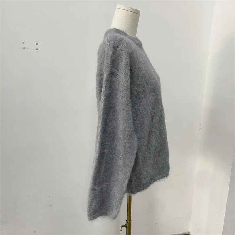 Casual Knitted Solid Sweater Women Fashion Thicken Green Loose O-Neck Long Sleeves Pullover 2024 Autumn Winter Warm Knitwear