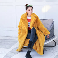 Winter Women High Quality Faux Rabbit Fur Coat Luxury Long Fur Coat Loose Lapel OverCoat Thick Warm Plus Size Female Plush Coats