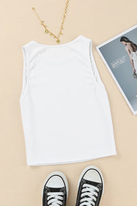 White Rib Knit Crew Neck Sleeveless Crop Top