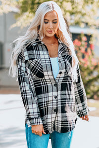 Black Grid Print Boyfriend Shacket