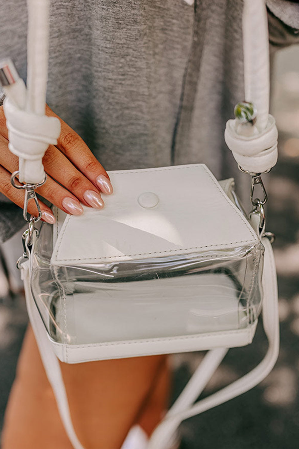 White Minimalism Clear PVC Square Shoulder Bag