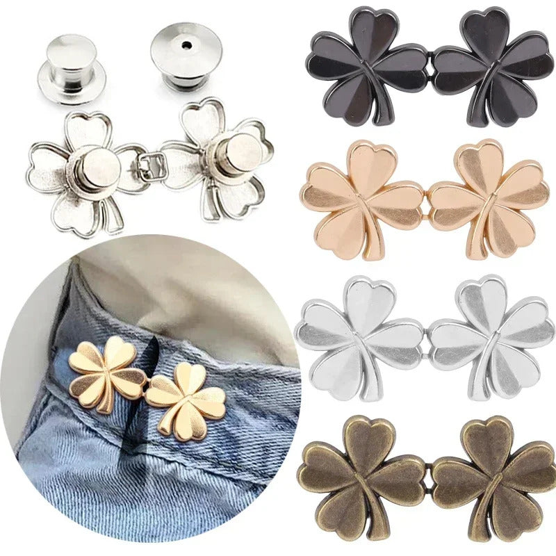 Cute Four-leaf Clover Waist Buckle Removable Nail-free Metal Jeans Pants Clips Buttons Pins DIY Waist Tightener Clothing Buckles