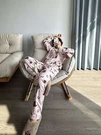 100% Cotton Pajamas for Women Loose Cartoon Long Sleeve Pants Loungewear Women 2 Piece Set Pj Women Outfit Sleepwear Set Pijamas