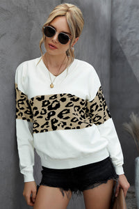 Black Leopard Colorblock V Neck Knit Sweater