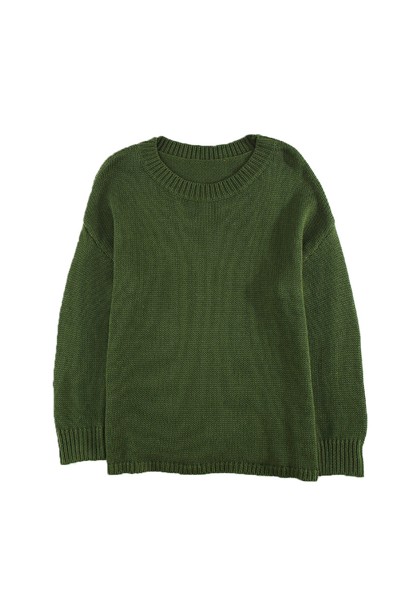 Green Oversize Knitted Drop-shoulder Sleeve Sweater