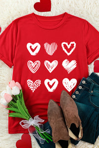 Red Valentines Heart Pattern Graphic Tee