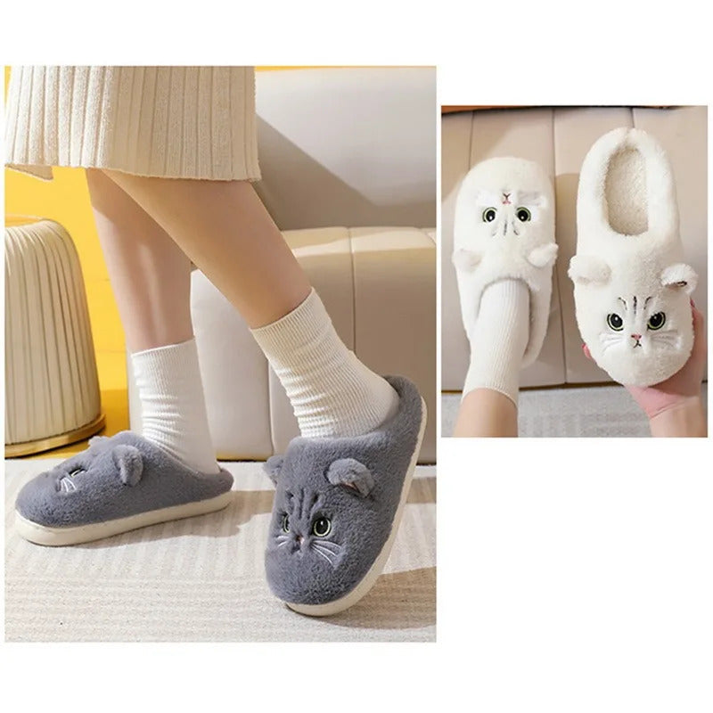 2024 New Cute Cat Slippers Fluffy Furry Women Home Slippers Men Winter Plush Slides Indoor Fuzzy Slippers Lovely Cotton Shoes