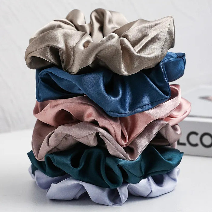 6-Piece Women's Pure Color Satin Large Scrunchie Daily Simple Atmospheric Set