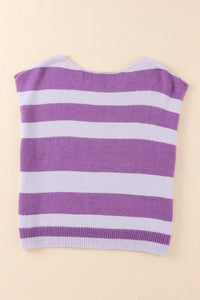 Purple Striped Knit Boxy Fit Sweater Vest