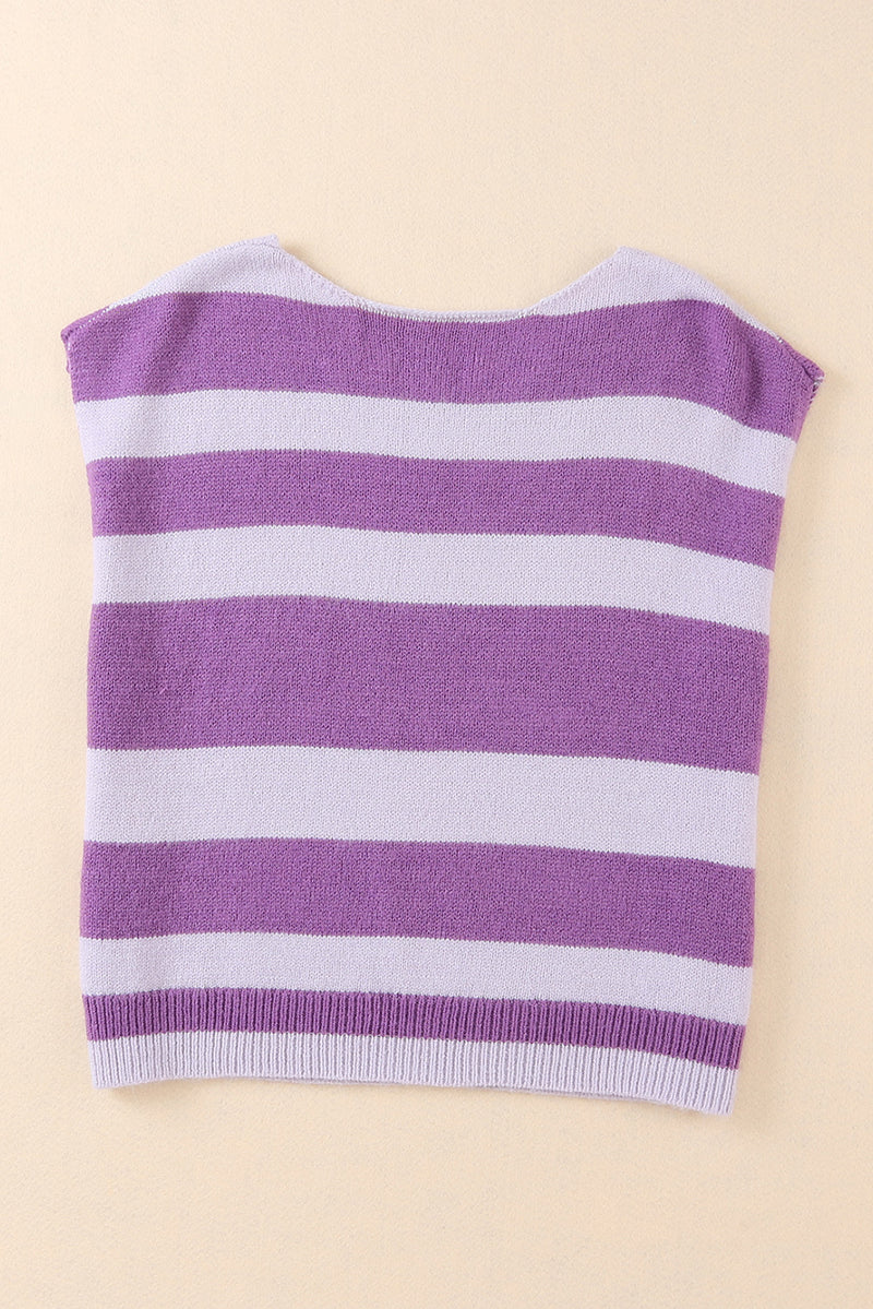 Purple Striped Knit Boxy Fit Sweater Vest