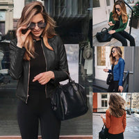 2024 European And American Autumn And Winter Women's Solid Color Simulated Leather Jacket PU Fashion Leather Jacket For Women