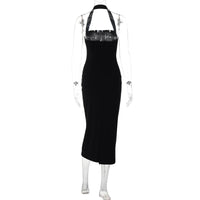 Hugcitar 2024 Elegant Halter Black Backless Sexy Bodycon Maxi Prom Dress Summer Women Y2K Clothes Wedding Birthday Party