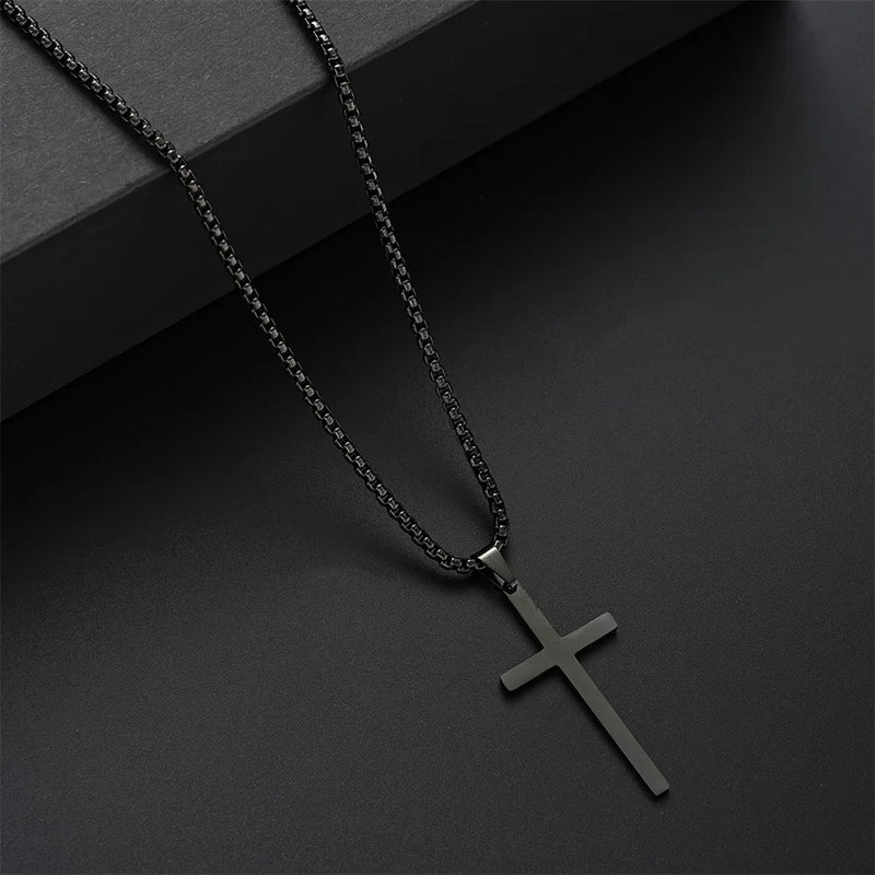 3pcs Set Men's Stainless Steel Metal Cross Pendant Chain Necklace Bracelet Ring Jewelry Set Male Hip Hop Daily Wear Accessories