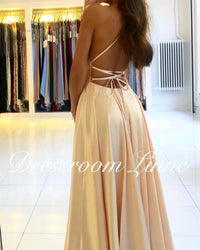 FATAPAESE Prom Dress Spandex satin Slit Side Dress A-LINE Scoop Stretch Slip Satin High Split Long Simple Evening Party