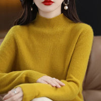 Autumn Winter Women Sweater Korean Fashion Warm Bottoming Shirts Half High Collar Basic Knitwear Solid Long Sleeve Pullovers