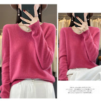 100% pure wool cashmere sweater women's V-neck pullover casual knit top autumn and winter women's coat Korean fashion