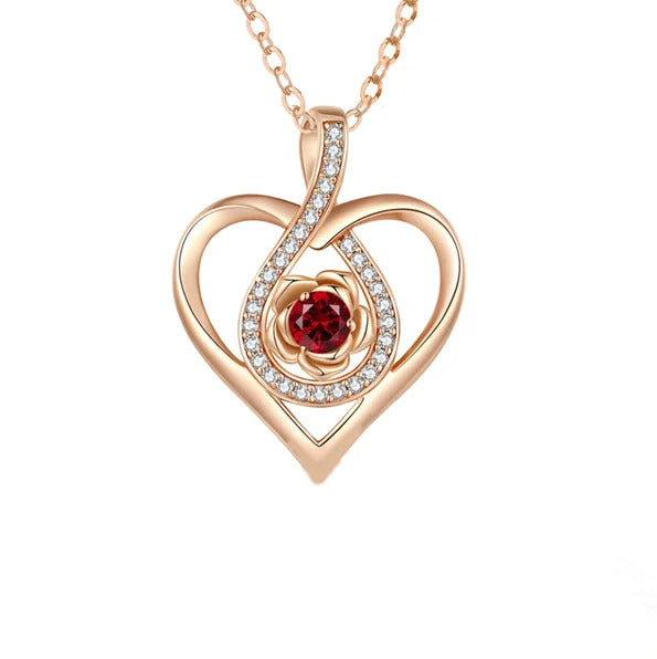 Luxury Red Zircon Pendant Necklaces With Rose Flower Gift Box For Girlfriend Women I Love You Gifts 2024 Trendy Wedding Jewelry