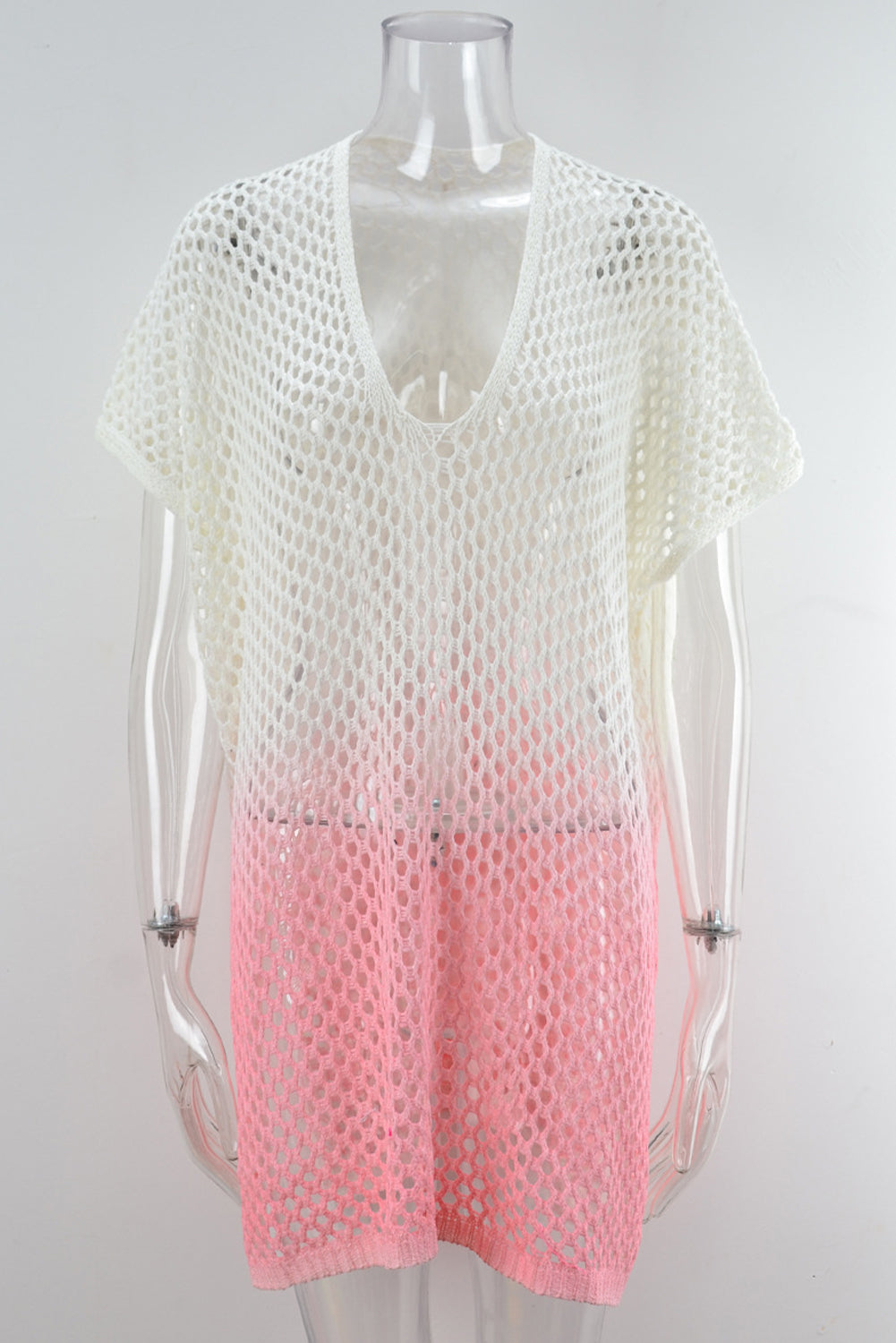 Pink Ombre Fishnet Hollow-out Beach Cover up