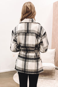 Black Plaid Button-Up Flap Pocket Shacket