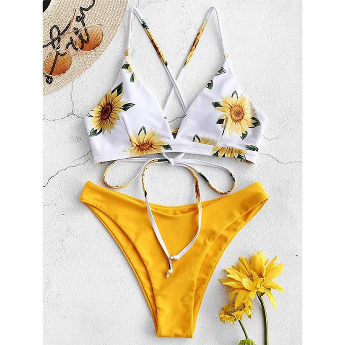 Sunflower Printed Bikini Set Sexy Swimwear Women 2025 Mujer Push Up Padded Biquini Bathers Bandage Bathing Suit Swimsuit Bikini