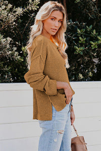 Buttoned Side Split Knit Sweater