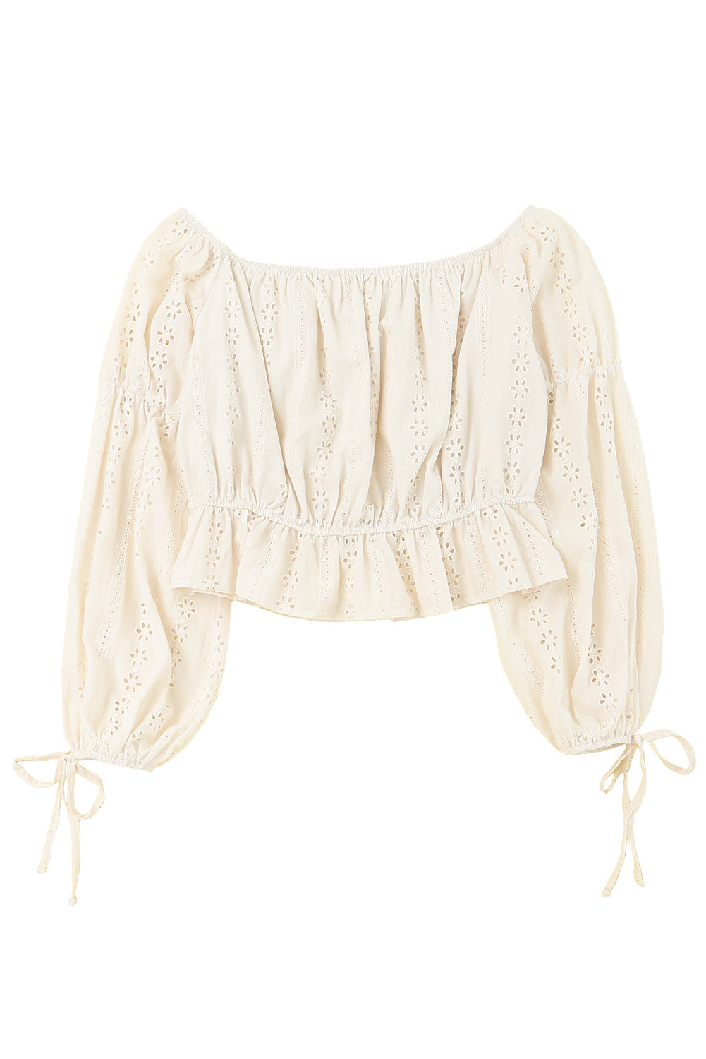 Apricot Off The Shoulder Eyelet Crop Top