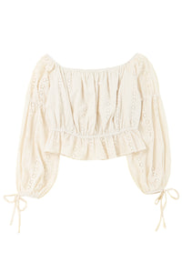 Apricot Off The Shoulder Eyelet Crop Top