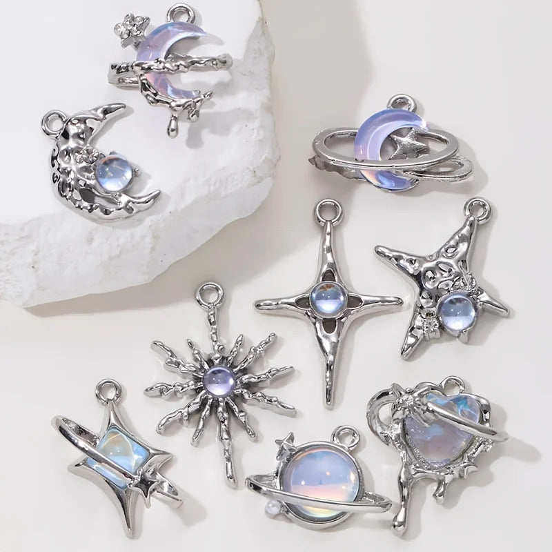 5pcs New Star Moon Enamel Charms Blue Fashion Y2K Style Pendants For Making DIY Handmade Findings Accessories Necklace Jewelry