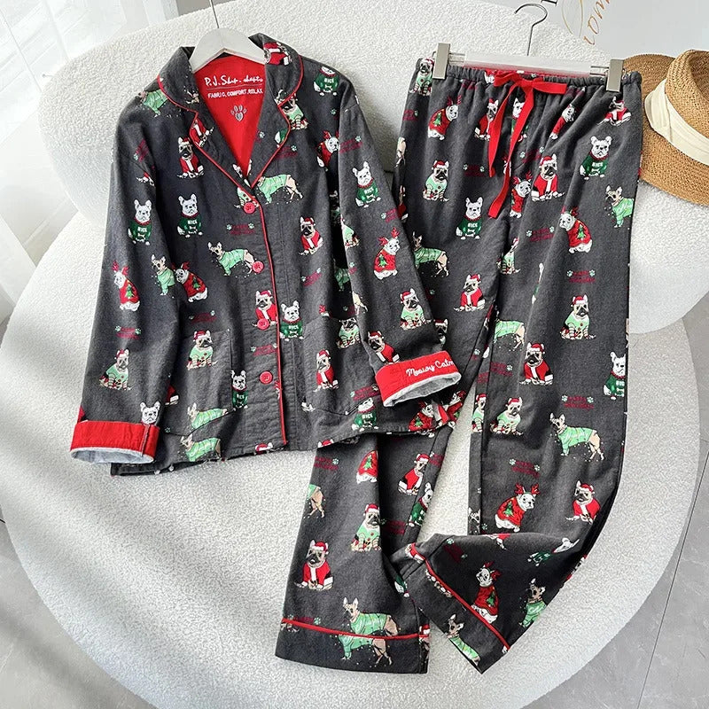 100% Cotton Pajamas for Women Loose Cartoon Long Sleeve Pants Loungewear Women 2 Piece Set Pj Women Outfit Sleepwear Set Pijamas