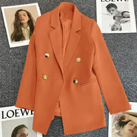 Solid Casual Coat Metal Buckle Small Suit Jacket Women Clothing Summer Double Breasted Office Lady Elegant Blazers Thin Autumn