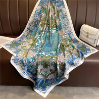 90cm Silk Twill Square Scarf For Women Spring Print Hair Band Hijab Foulard Sunsceen Neckerchief Shawl Wraps Echarpe New