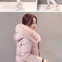 Winter Warm Fur Collar Hooded Women Parka Fashion Comfortable Zipper Pockets Design Long Jacket Elegant Slim Thick Female Coats