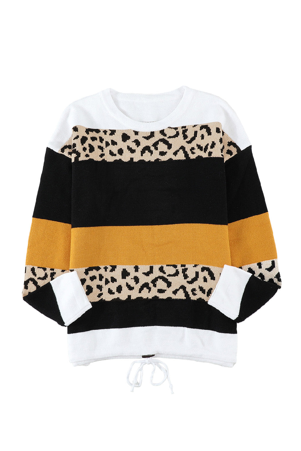 Crewneck Leopard Color Block Knit Pullover Sweater