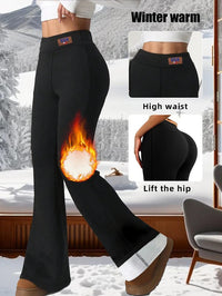 Soft and warm plush pants with high waisted and tight bell bottoms, suitable for cold winter, thick and warm pants