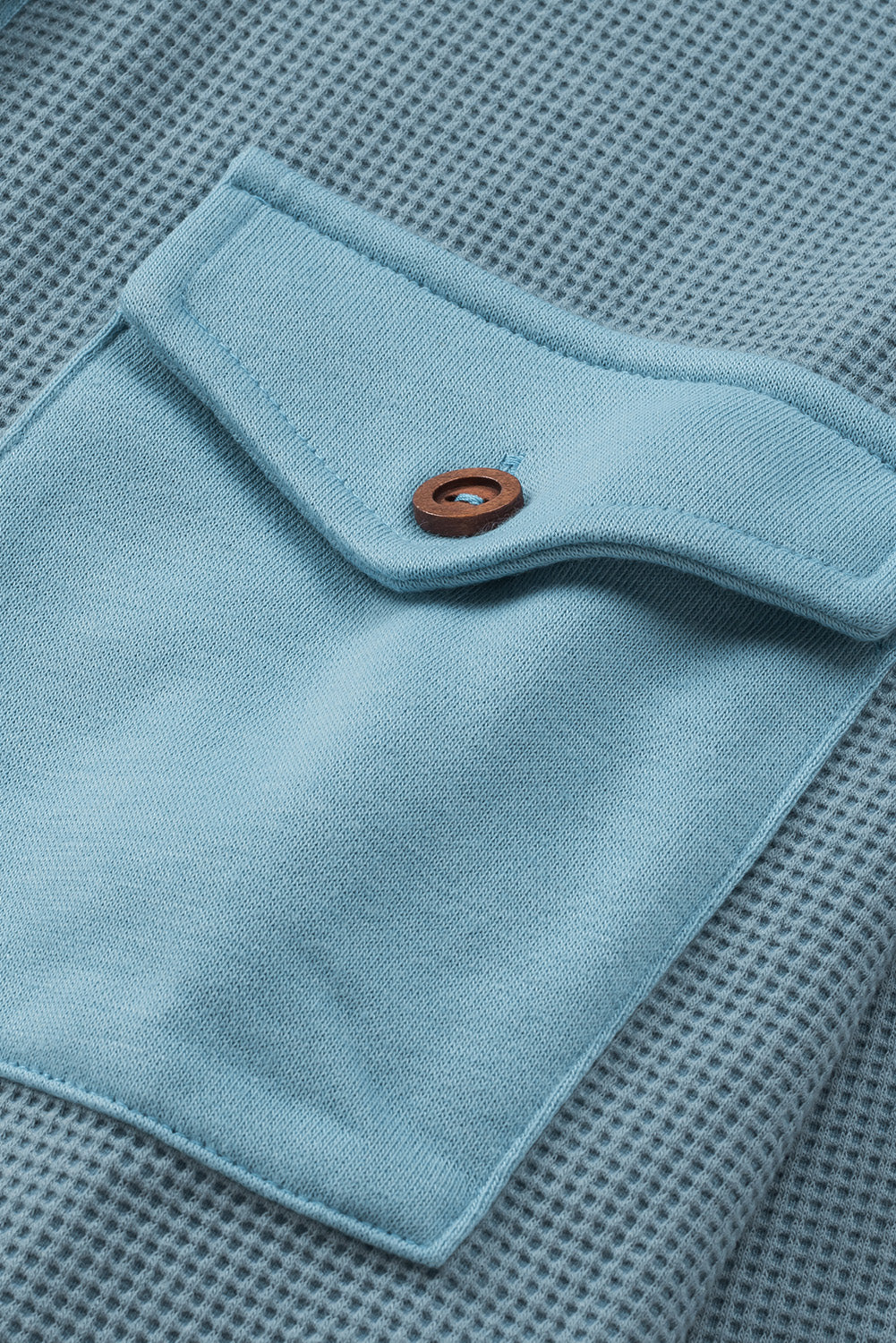 Sky Blue Chest Flap Pockets Waffle Knit Shacket