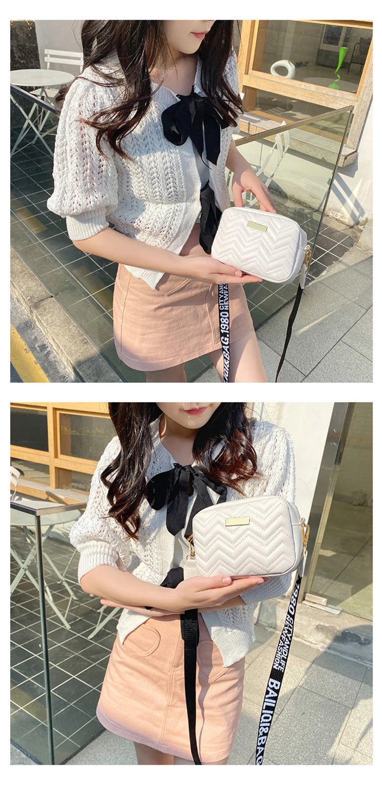 Wave Embroidery Square Bag Shoulder Strap With Printed Large Capacity Shoulder Crossbody Bag for Women