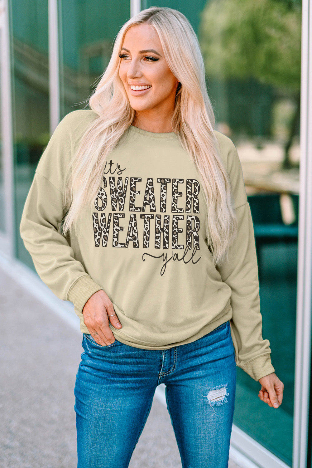 Khaki SWEATER WEATHER Leopard Print Pullover Sweatshirt