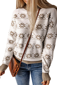 White Christmas Snowflake High Neck Knit Sweater