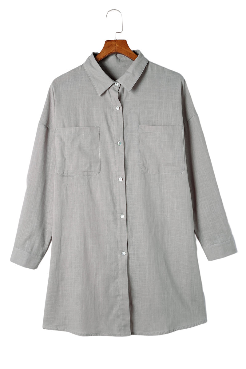 Gray Lightweight Shirt Style Beach Cover Up