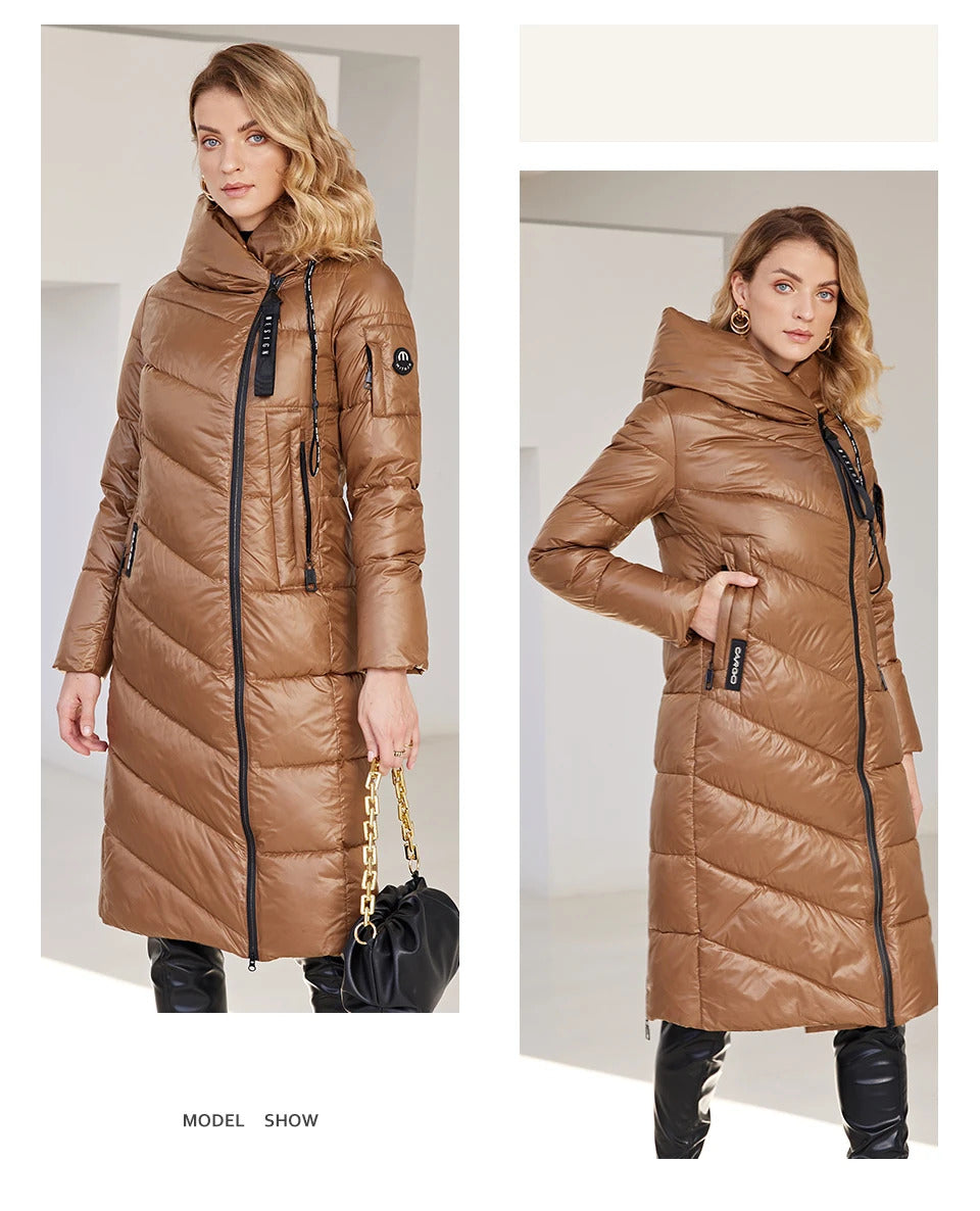 HaiLuoZi 2024 New Women's Winter Jacket Long Warm Windproof Hooded Zipper Quilted Casual Slim Cotton Lady Parkas Women Coat 6055