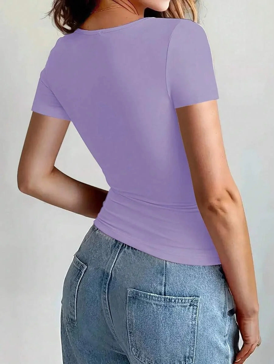 Womens Basic T-Shirts Scoop Neck Short Sleeve Crop Tops Cute Summer Tops Slim Fit Tees Y2k Clothing 2024