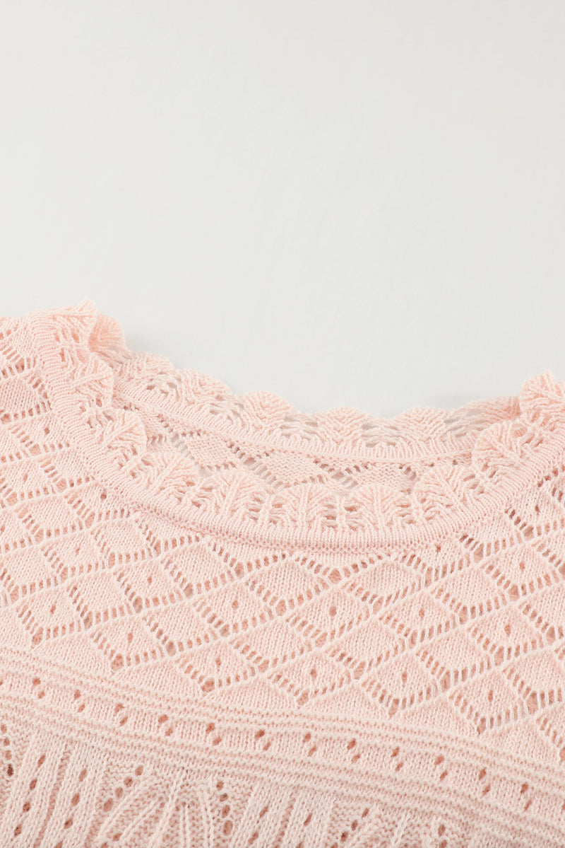 Pink Solid Drop Shoulder Knit Sweater