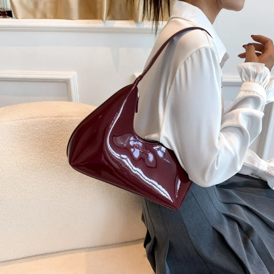 Fashionable Shoulder Bags for Women's Designer Solid Colors Patent Leather Crescent Bag 2024 New Small Handbag Ladies Totes Sac