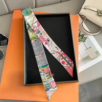 Luxury Design Horse Print Skinny Silk Ribbon Scarf Women5x85cm Hairband Soft Satin Female Foulard Floral Headband Bag Neck Ties