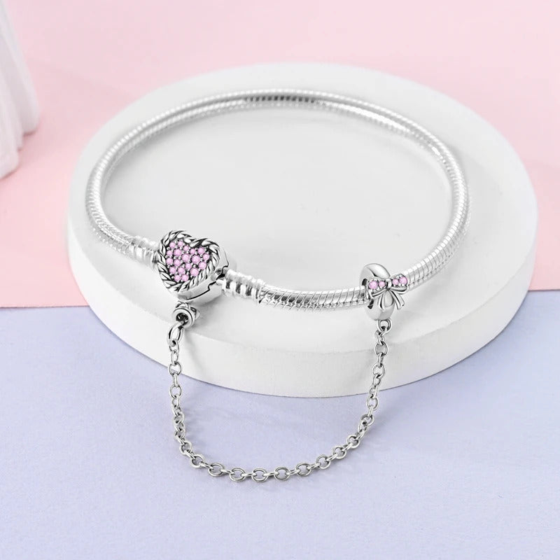 Original Bracelets 925 Silver 17-20CM Heart Safety 3mm Chain Snake Bone Bracelet Fit DIY Charms Bead Birthday Jewelry Gifts