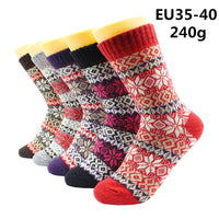 5 Pairs Winter Warmer Women Thicken Thermal Wool Cashmere Snow Socks Fashion Casual Euramerican National Wool Socks for Women