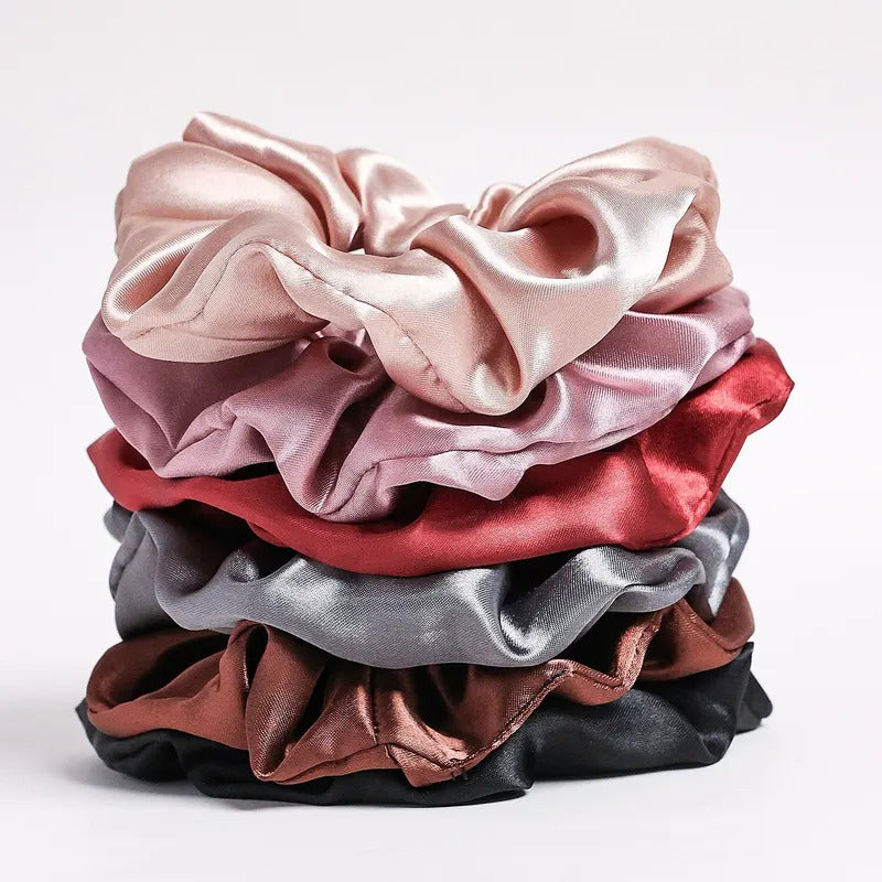 6-Piece Women's Pure Color Satin Large Scrunchie Daily Simple Atmospheric Set